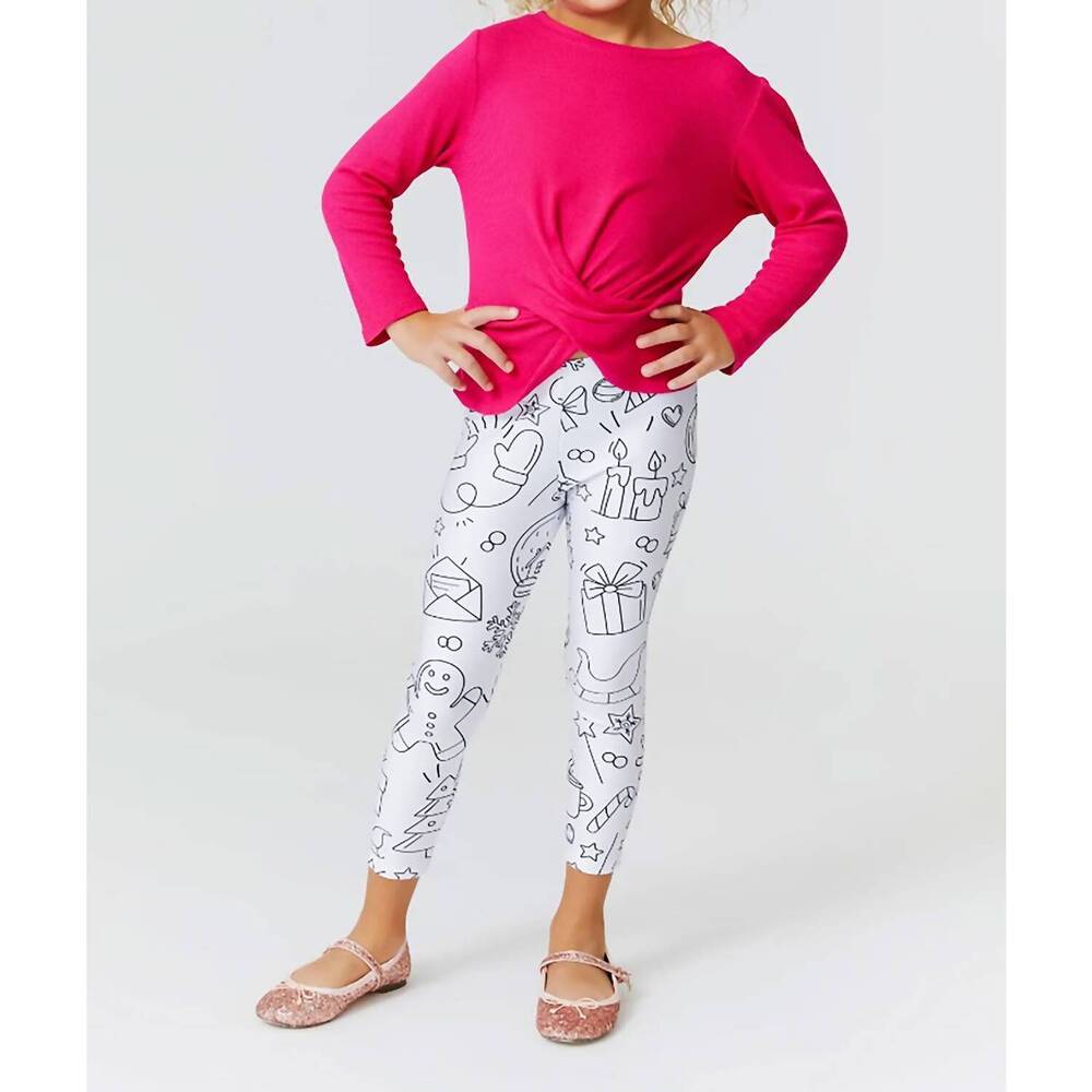 NEW TEREZ girl's christmas coloring leggings in multi